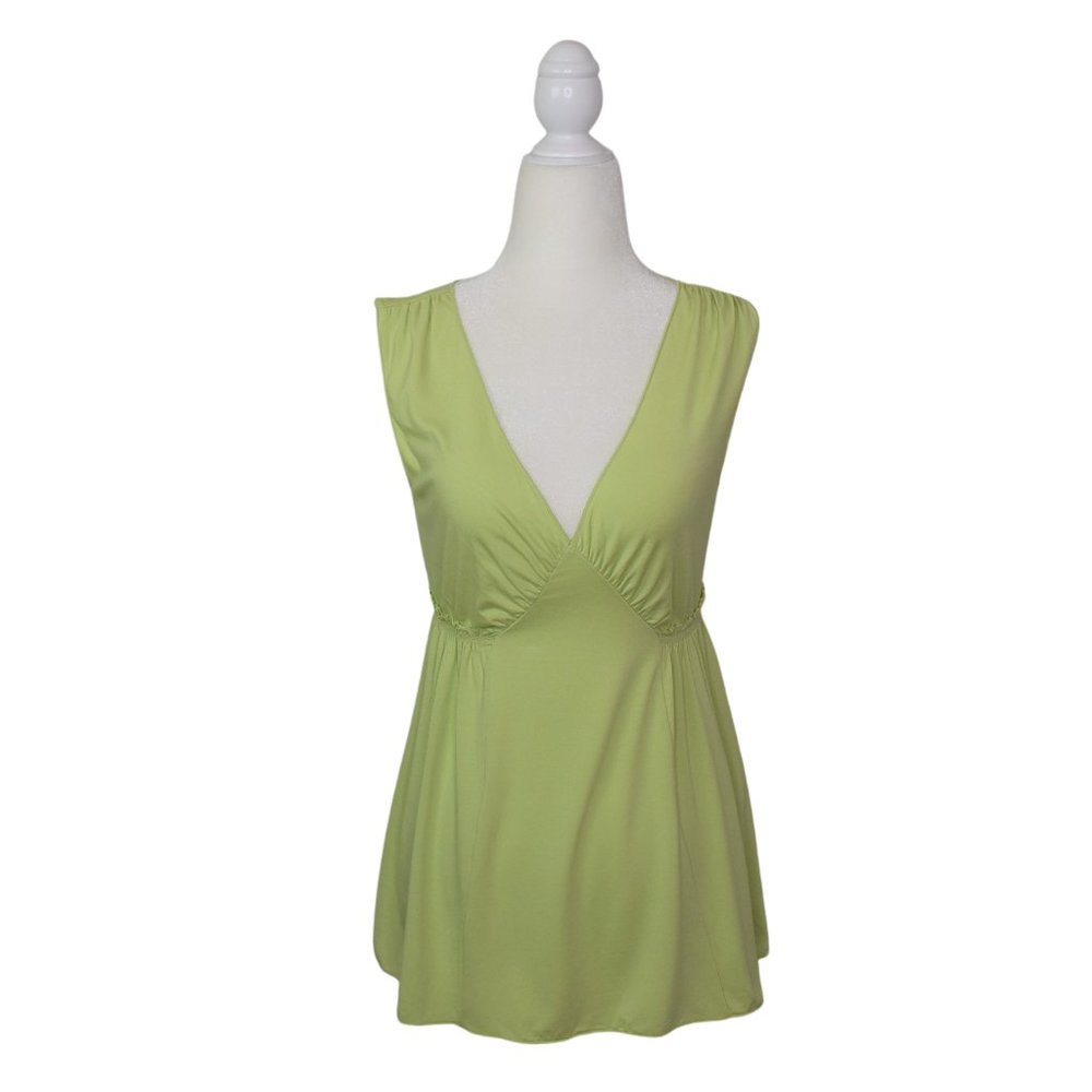 Sophie Max Babydoll Y2K Top Size S‎ Lime V-neck Sleeveless Ruched  Mean Girls